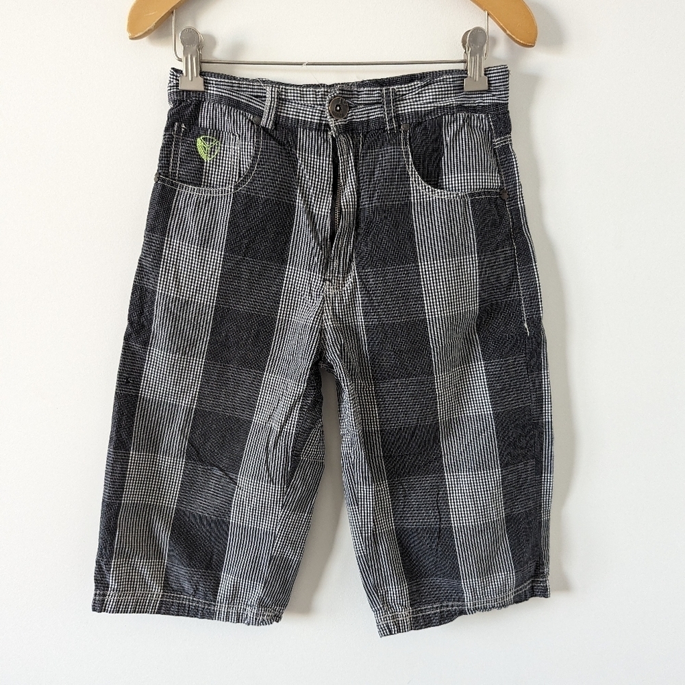 Noize Boy's Plaid Shorts Youth Size 12 Black Gray Lightweight Cotton